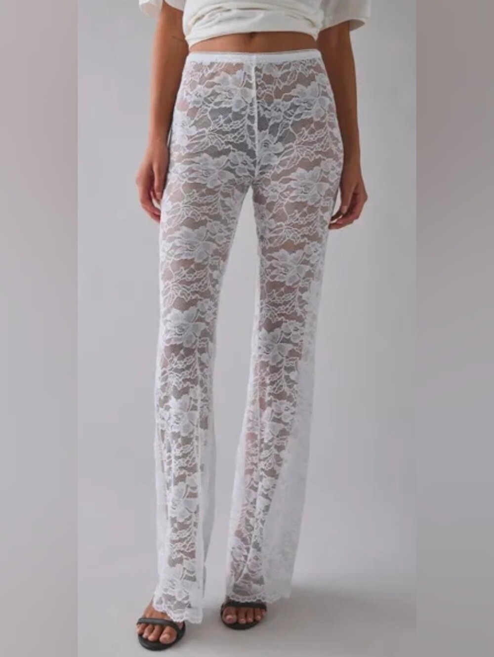 Kimchi Blue White Sheer Lace Flare Pants